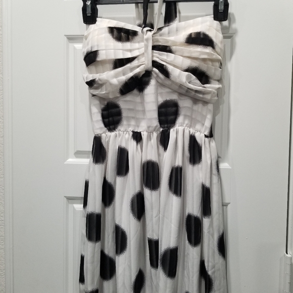 Strapless Maxi Dress Beach Tropical Summer Dress White Black Dot - Picture 3 of 8